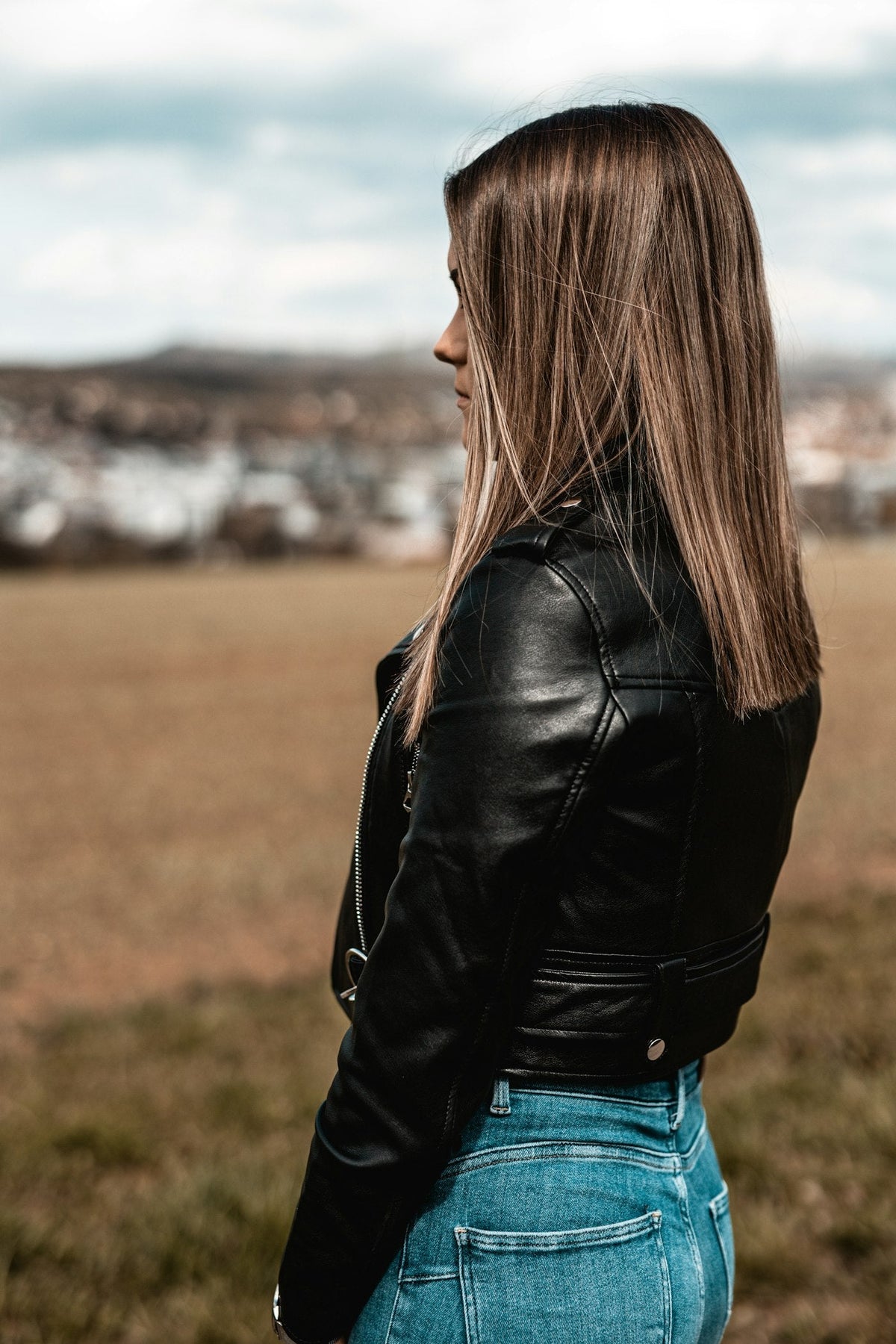 Lena Leather Racer Jacket front view