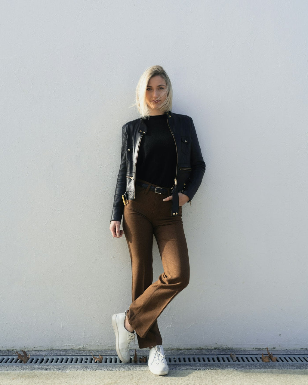 Wren Leather Denim Jacket front view