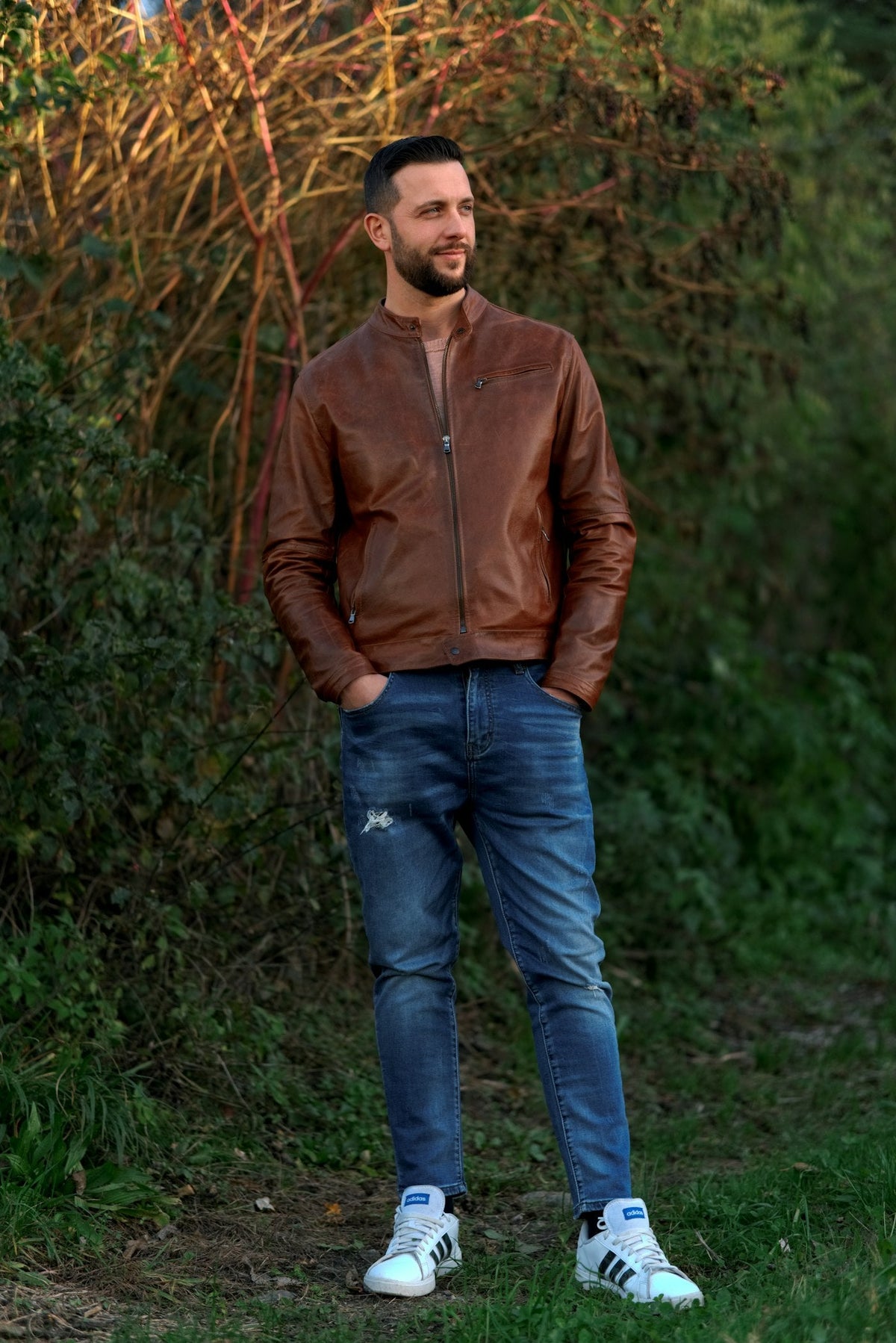 Rhodes Leather Shirt Jacket styled view