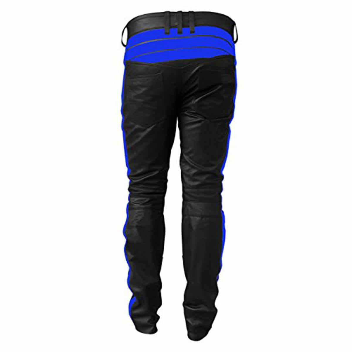 Men's Black & Blue Leather Biker Trousers – Padded Knees, view 4