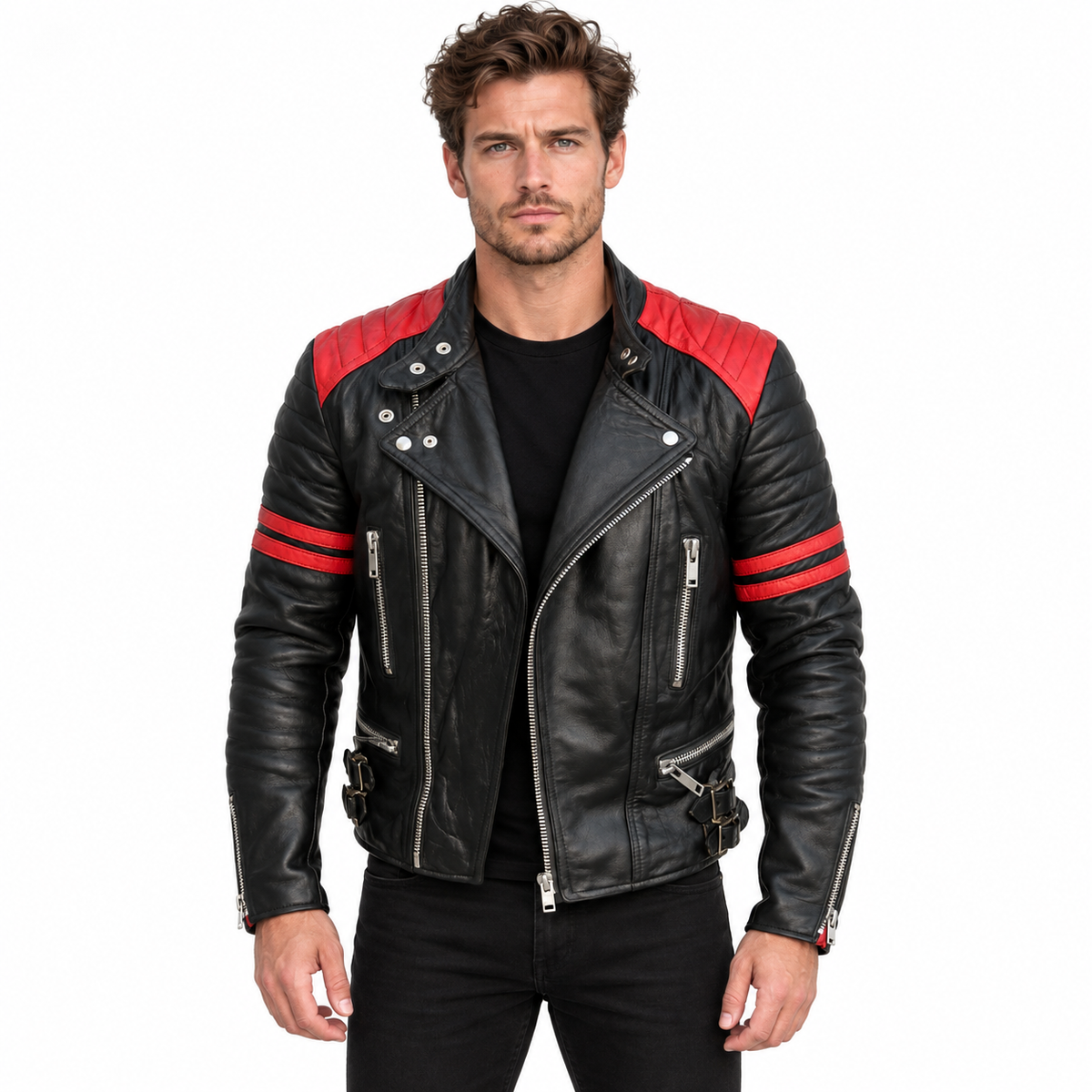 Men's Black & Red Biker Jacket – Real or Faux Leather
