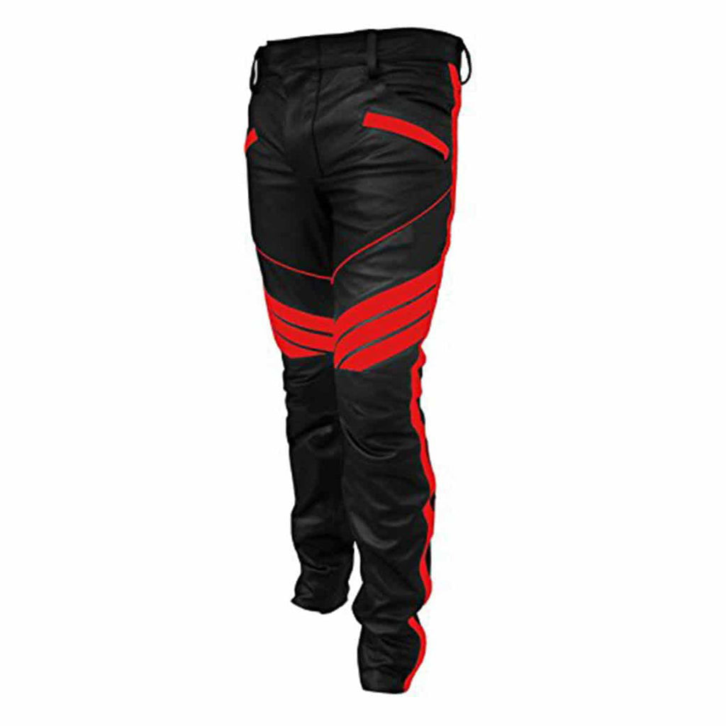 Men's Black & Red Leather Biker Trousers – Padded Knees, view 4