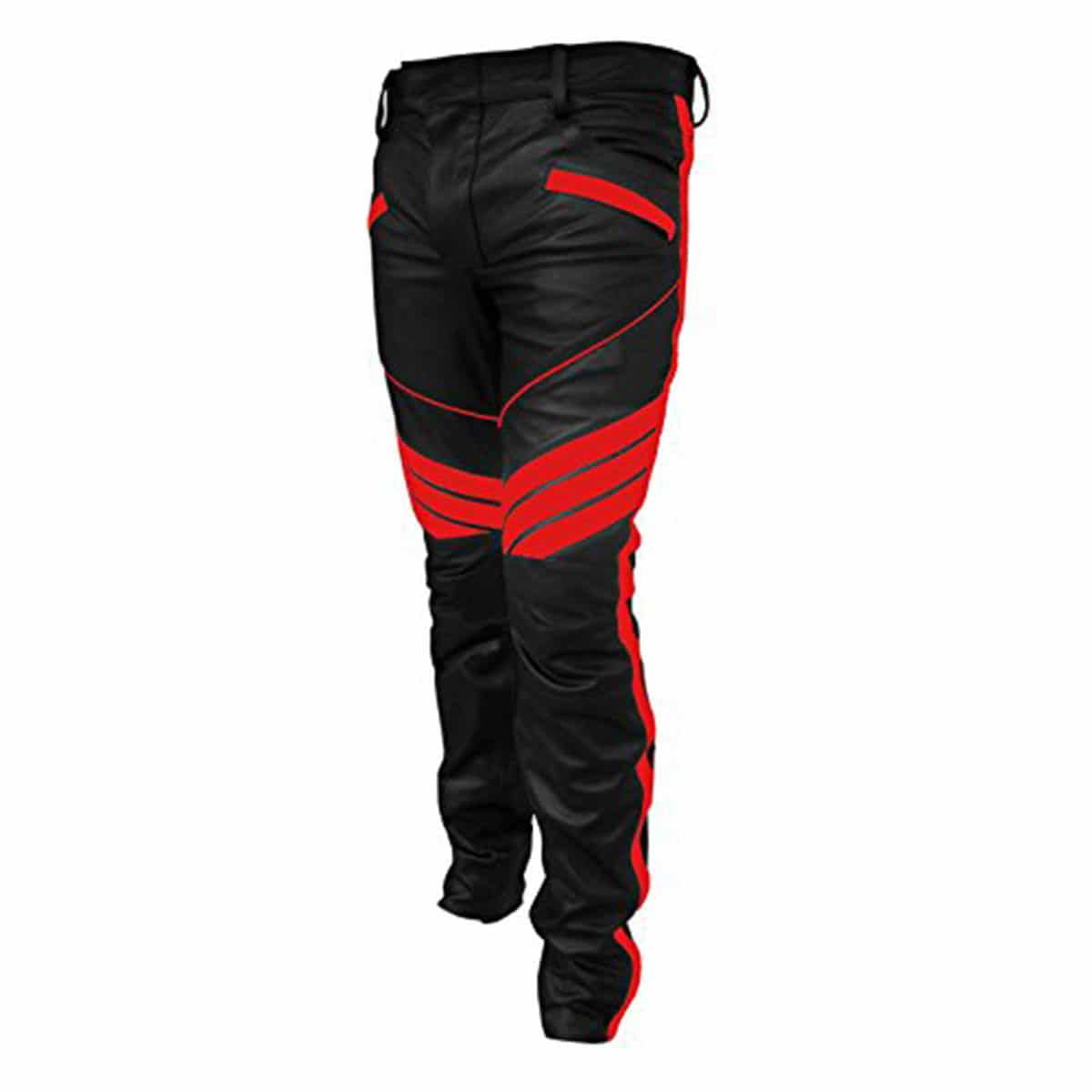 Men's Black & Red Leather Biker Trousers – Padded Knees, view 4