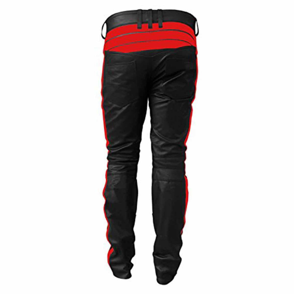Men's Black & Red Leather Biker Trousers – Padded Knees, view 5