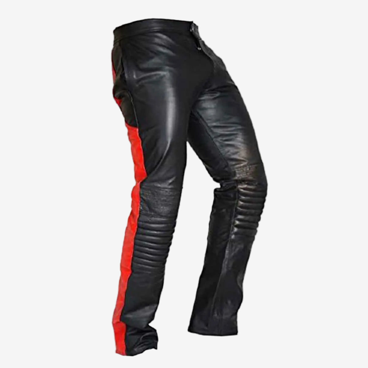 Men's Black & Red Leather Motorcycle Trousers – Snap Front, view 2