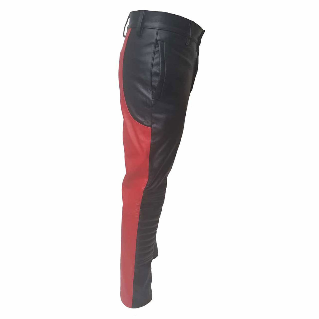 Men's Black & Red Leather Motorcycle Trousers – Snap Front, view 3