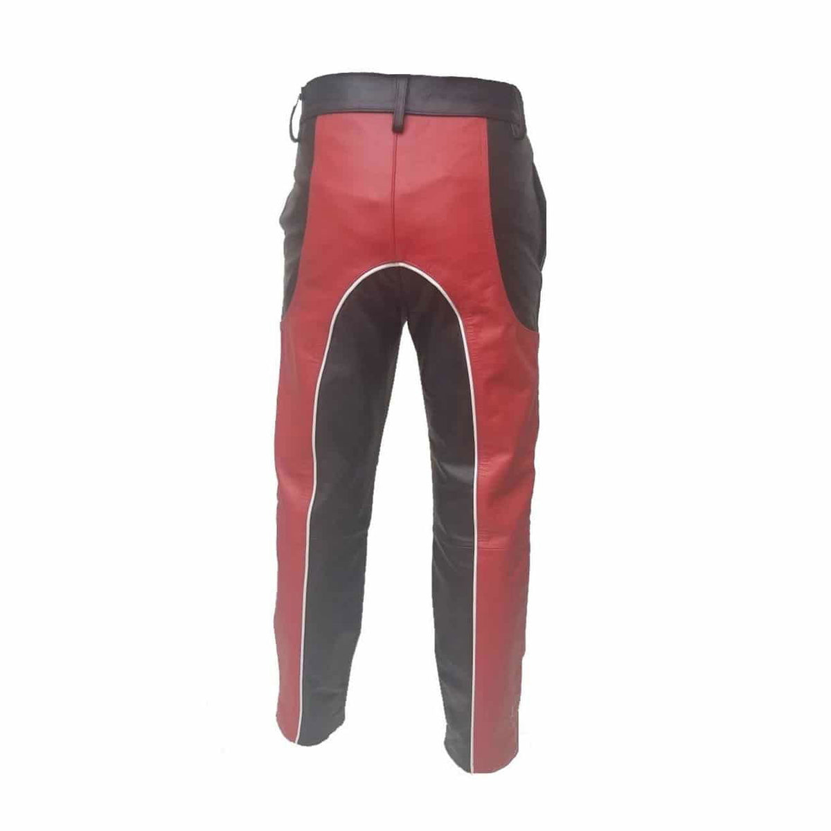 Men's Black & Red Leather Motorcycle Trousers – Snap Front, view 4