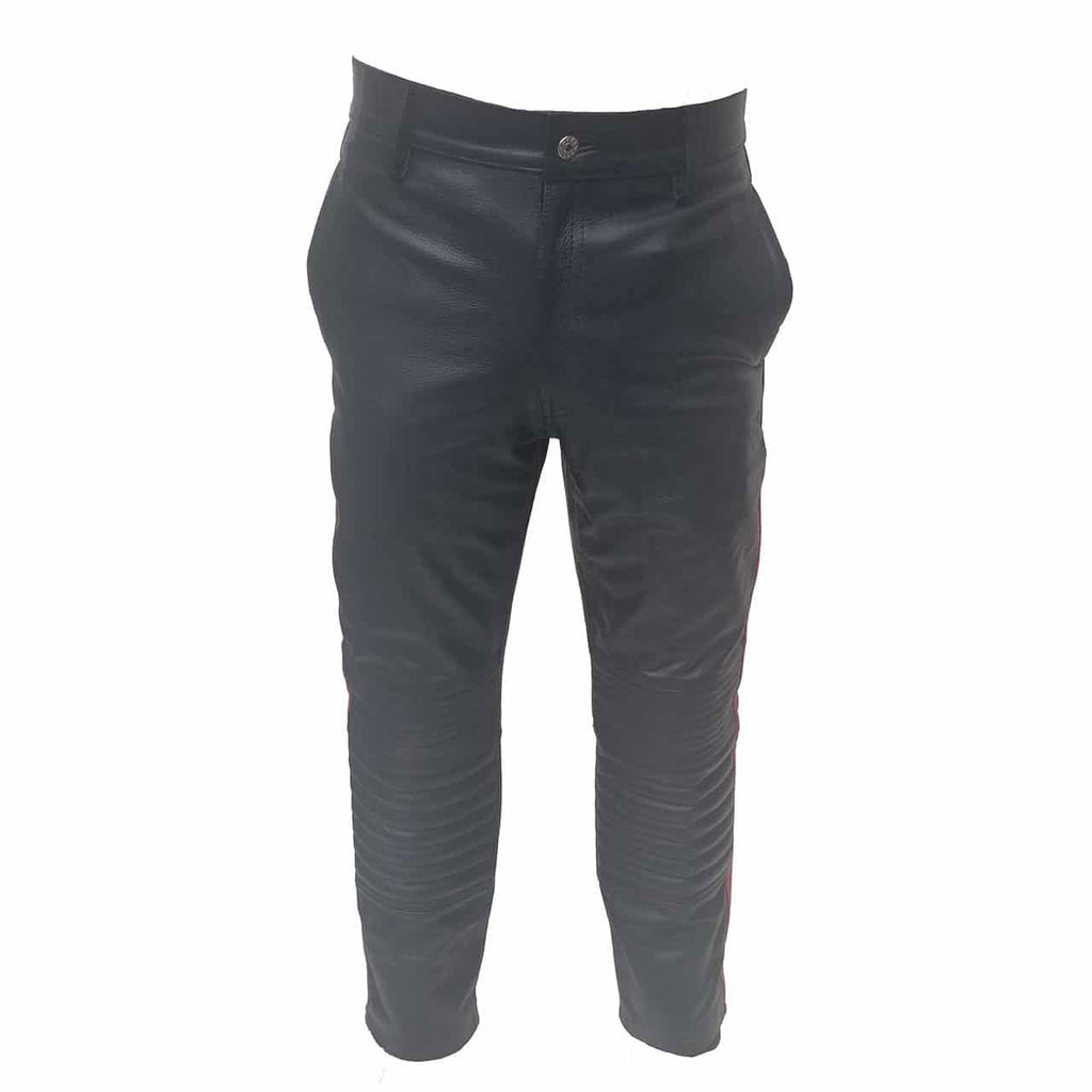 Men's Black & Red Leather Motorcycle Trousers – Snap Front, view 5