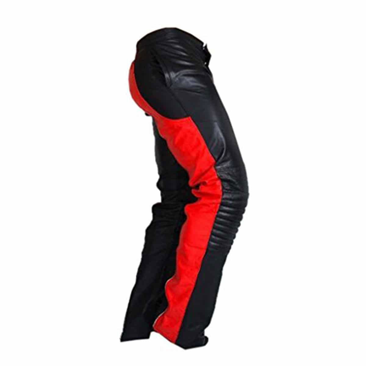 Men's Black & Red Leather Motorcycle Trousers – Snap Front, view 6