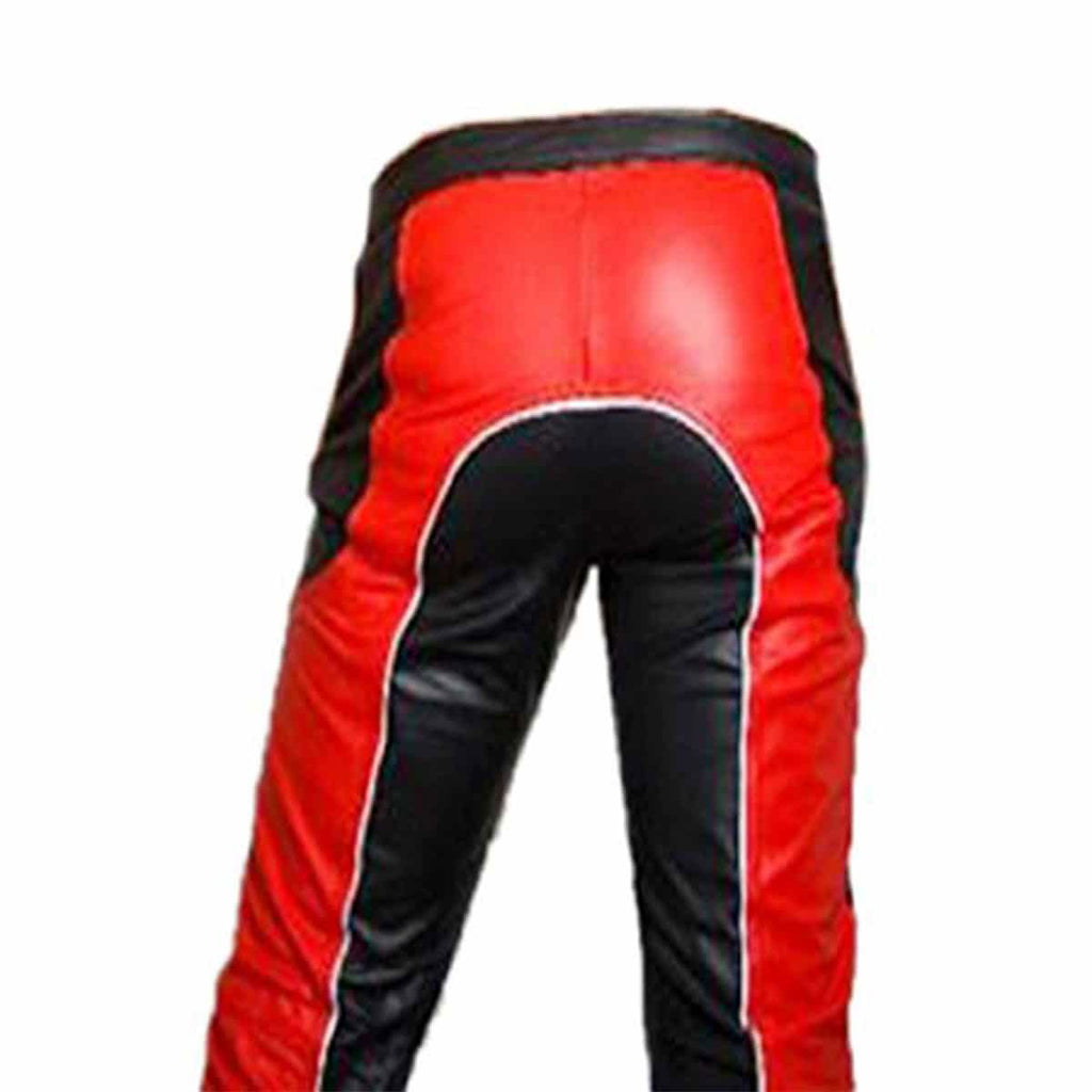 Men's Black & Red Leather Motorcycle Trousers – Snap Front, view 7