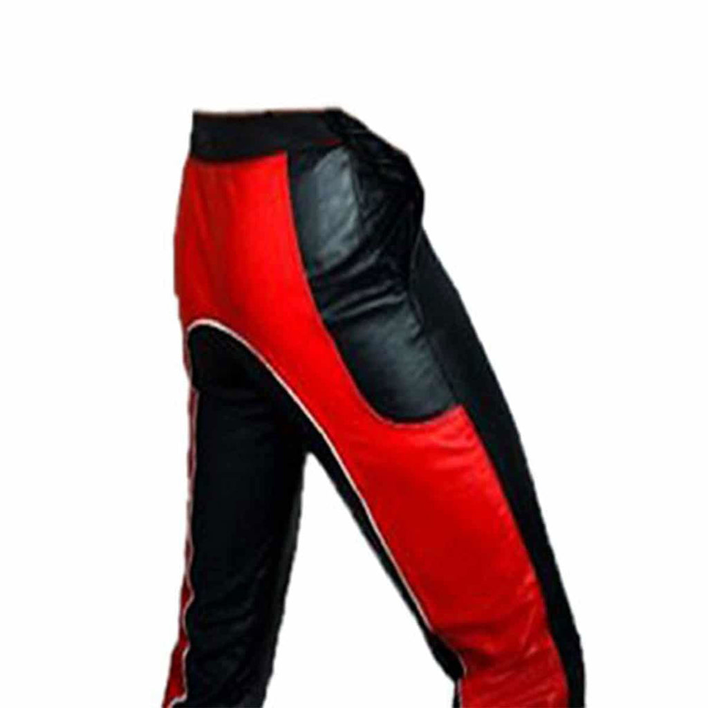 Men's Black & Red Leather Motorcycle Trousers – Snap Front, view 8