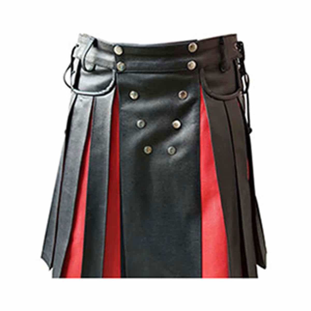 Men's Black & Red Leather Pleated Wrap Kilt, view 2