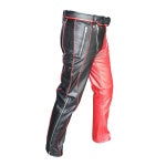 Men's Black & Red Leather Punk Strap Jeans, view 2