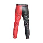 Men's Black & Red Leather Punk Strap Jeans, view 4