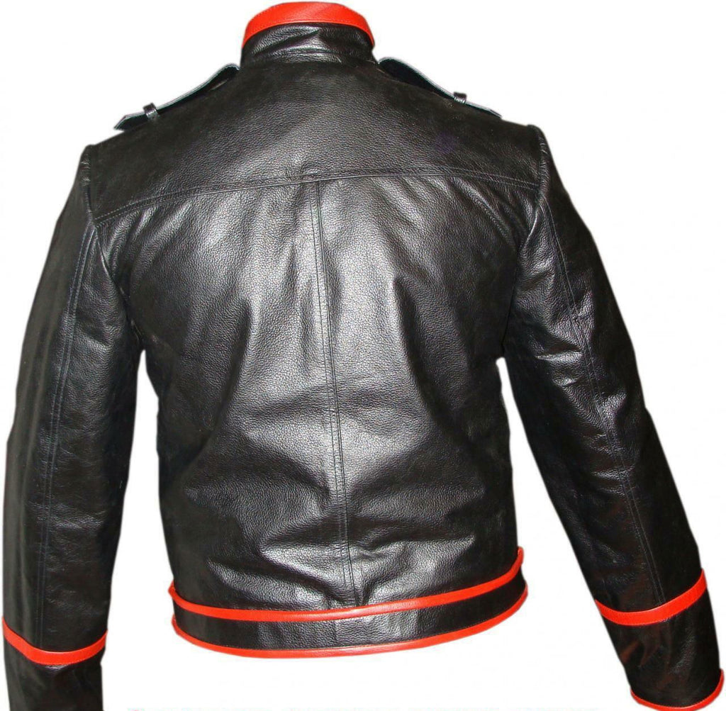 Men's Black & Red Leather Strap Jacket – Six Buckles, view 4