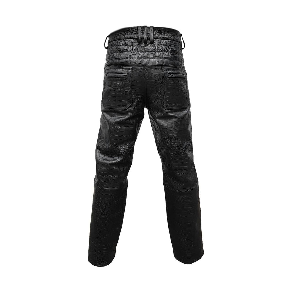 Men's Black Croc-Print Leather Biker Trousers – Quilted Knees, view 10