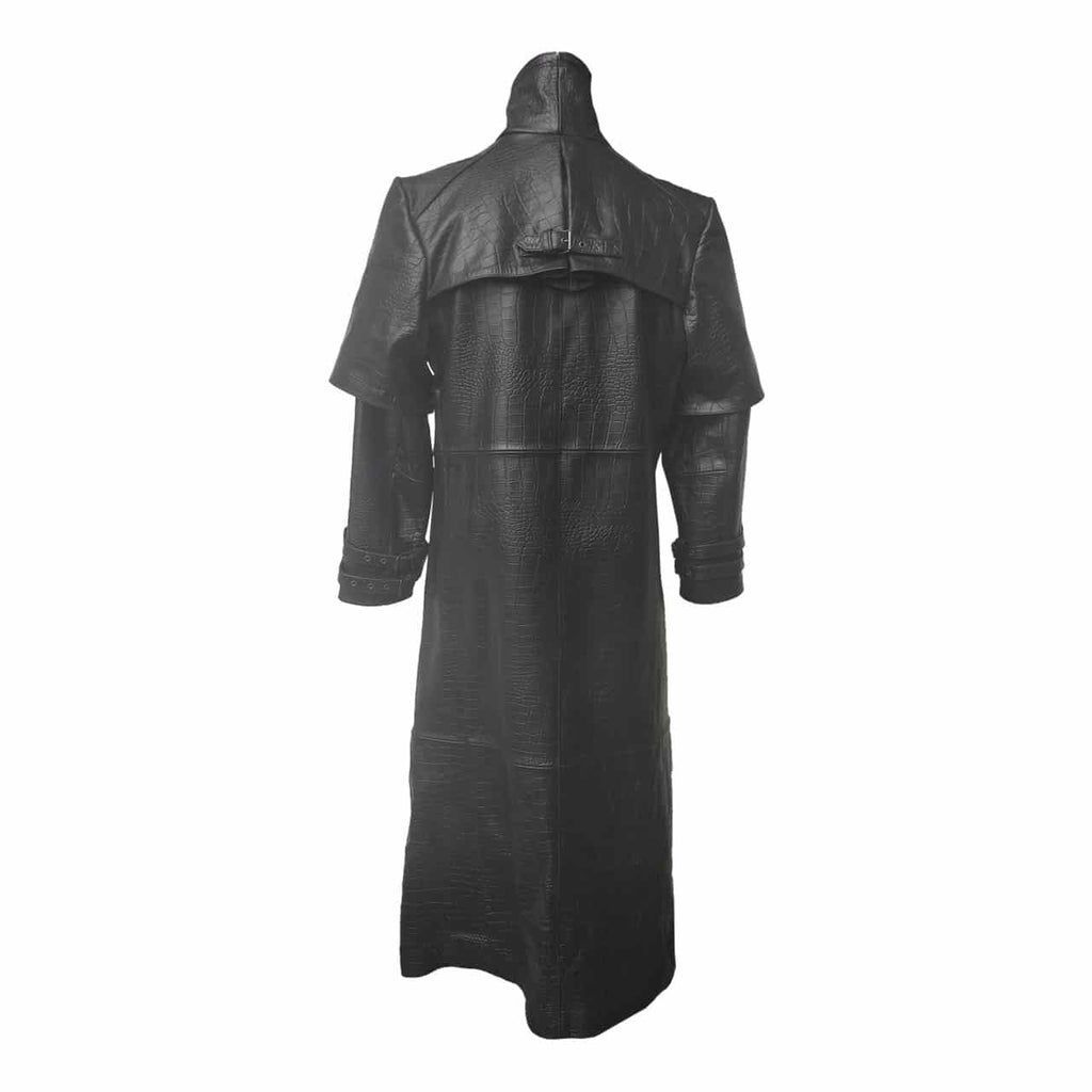 Men's Black Croc-Print Leather Caped Duster, view 2