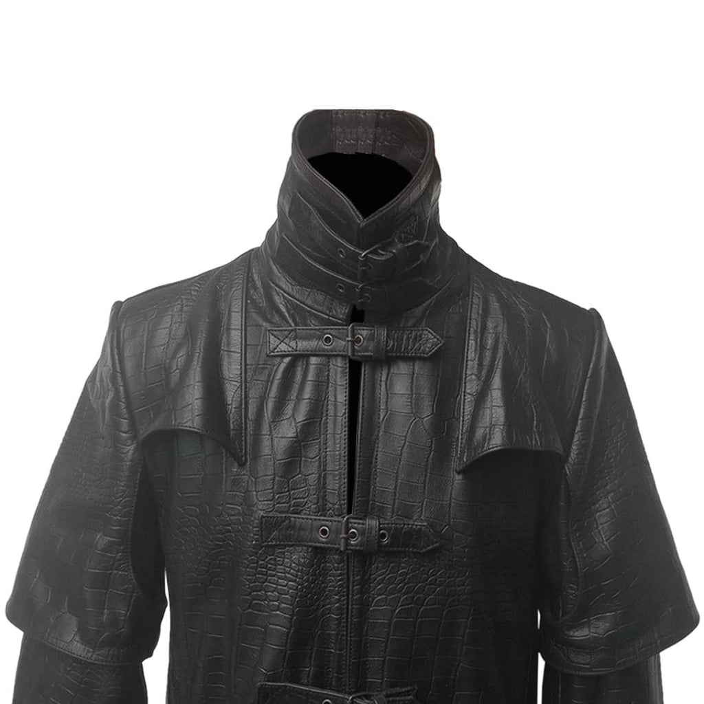 Men's Black Croc-Print Leather Caped Duster, view 3