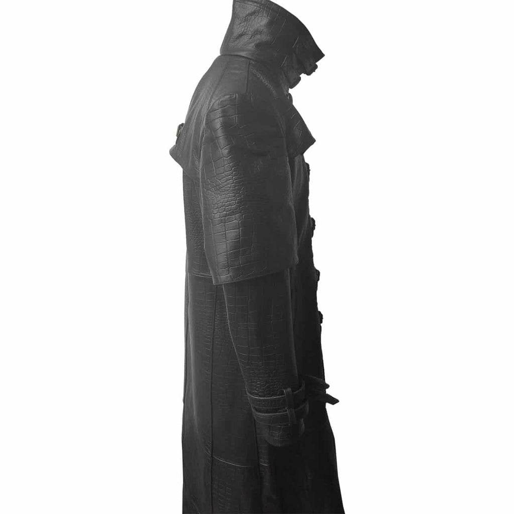 Men's Black Croc-Print Leather Caped Duster, view 4