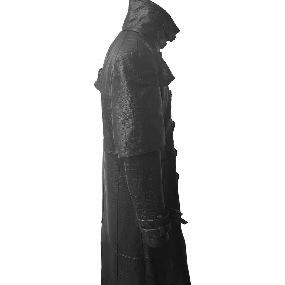 Men's Black Croc-Print Leather Caped Duster, view 4