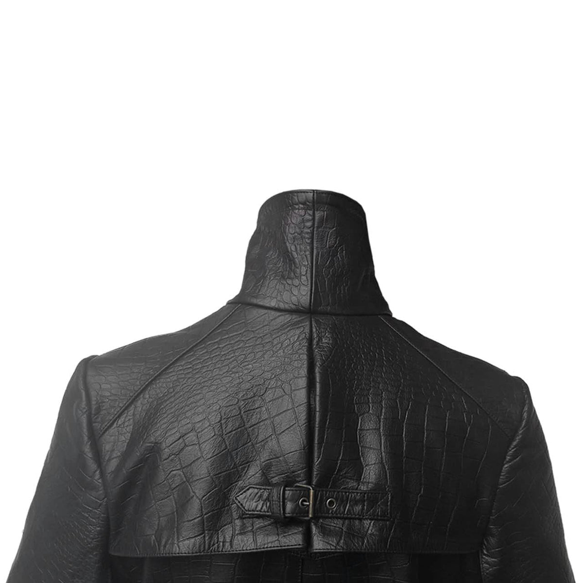 Men's Black Croc-Print Leather Caped Duster, view 5