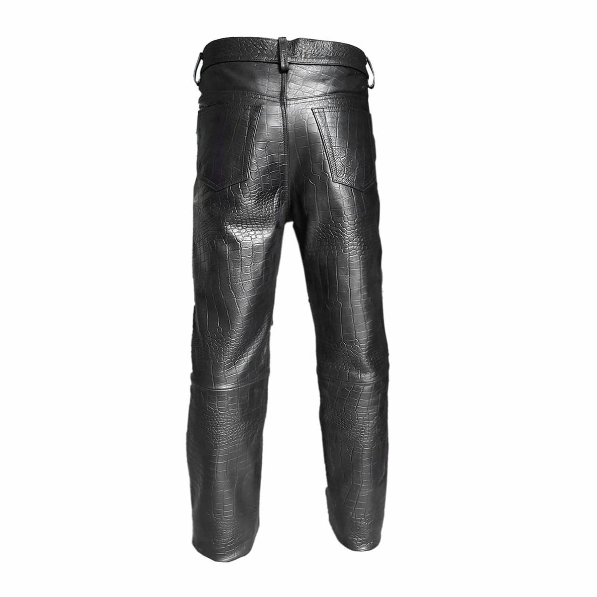 Men's Black Croc-Print Leather Five-Pocket Jeans, view 5