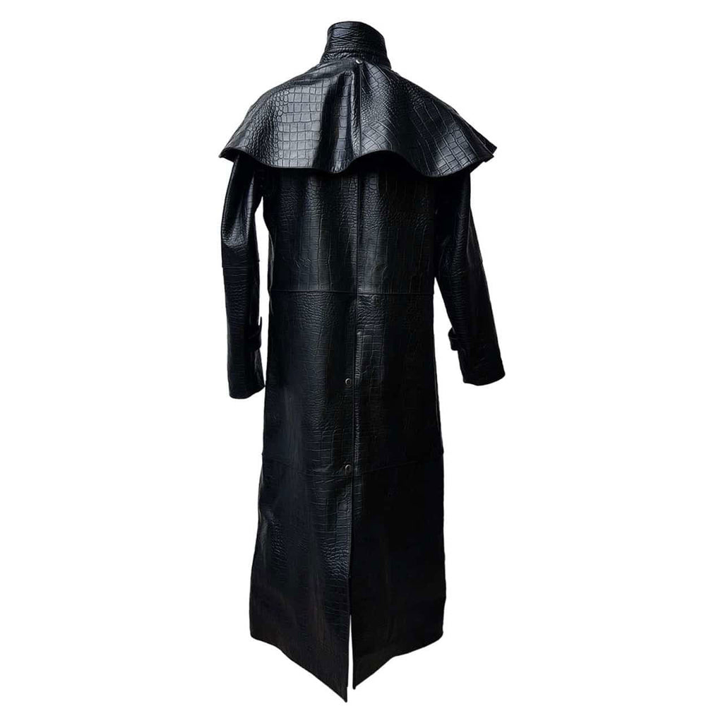 Men's Black Croc-Print Leather Riding Duster, view 2