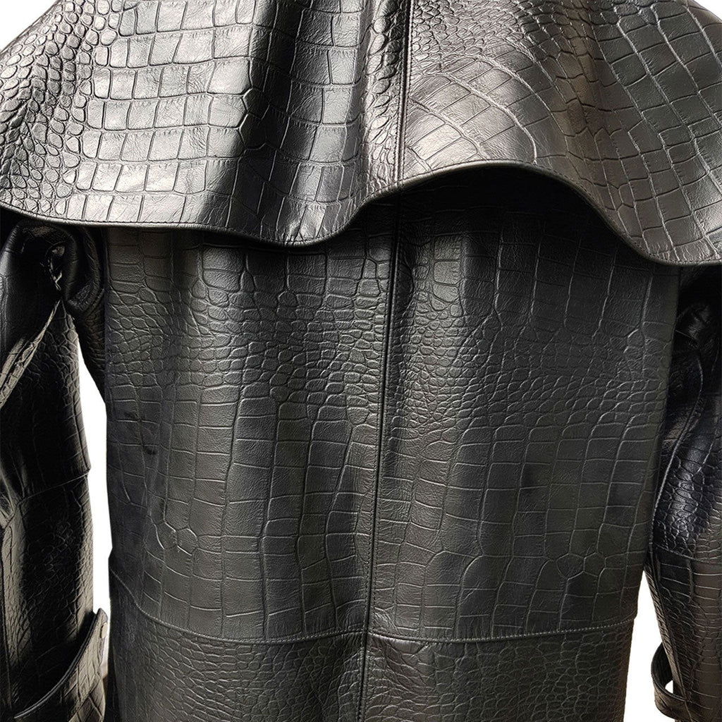 Men's Black Croc-Print Leather Riding Duster, view 3