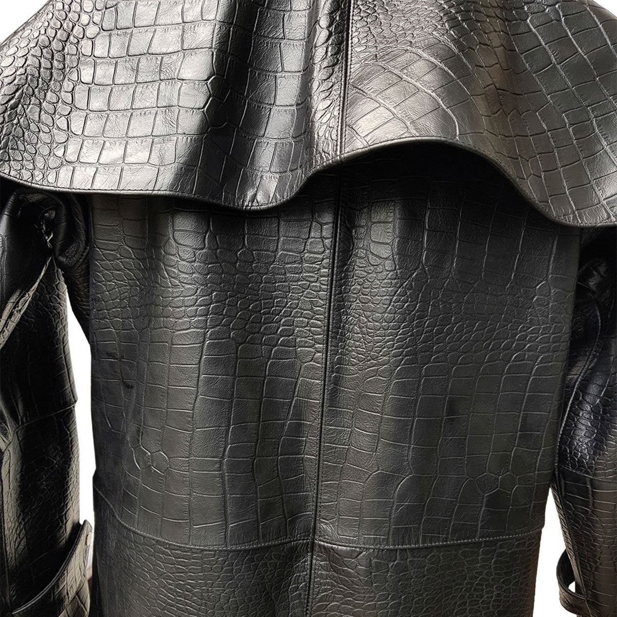 Men's Black Croc-Print Leather Riding Duster, view 3