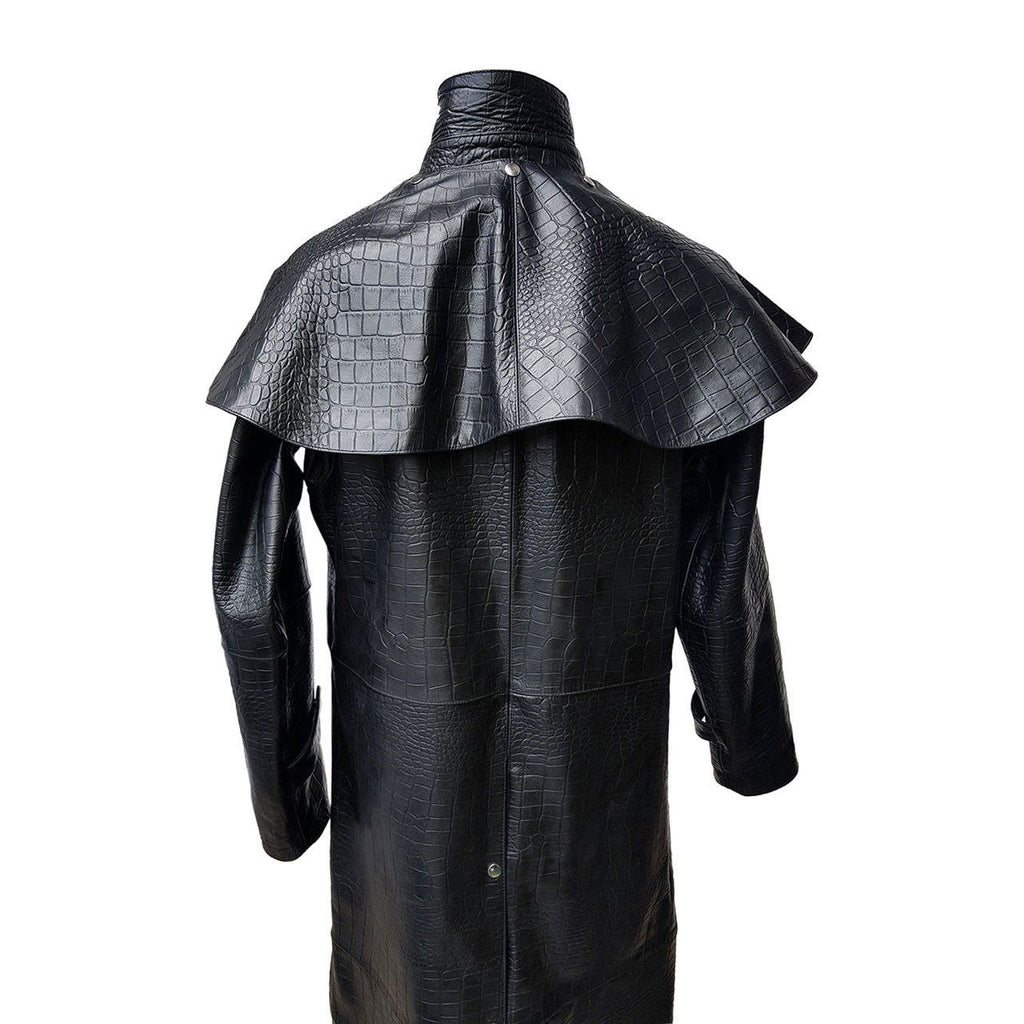 Men's Black Croc-Print Leather Riding Duster, view 7
