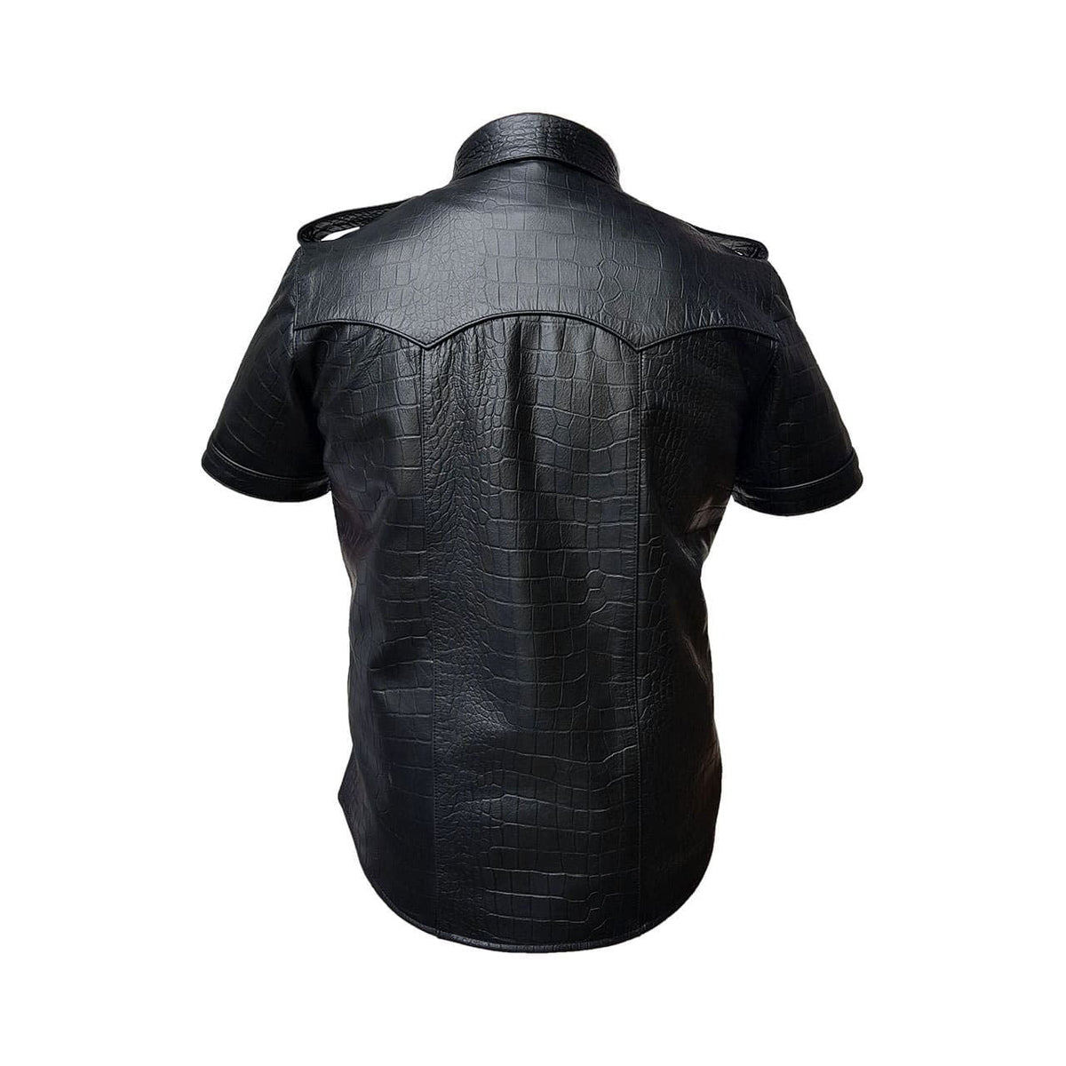 Men's Black Croc-Print Leather Uniform Shirt, view 5