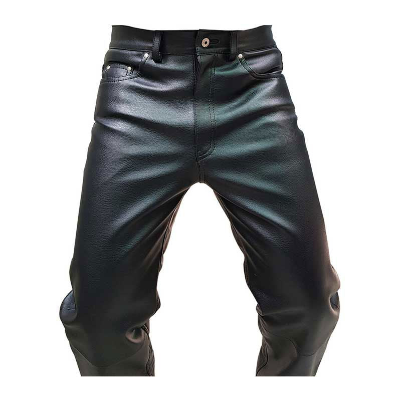 Men's Black Faux Leather Five-Pocket Jeans, view 3