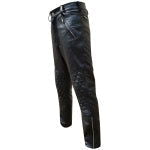 Men's Black Lambskin Biker Jeans – Quilted Panels, view 5