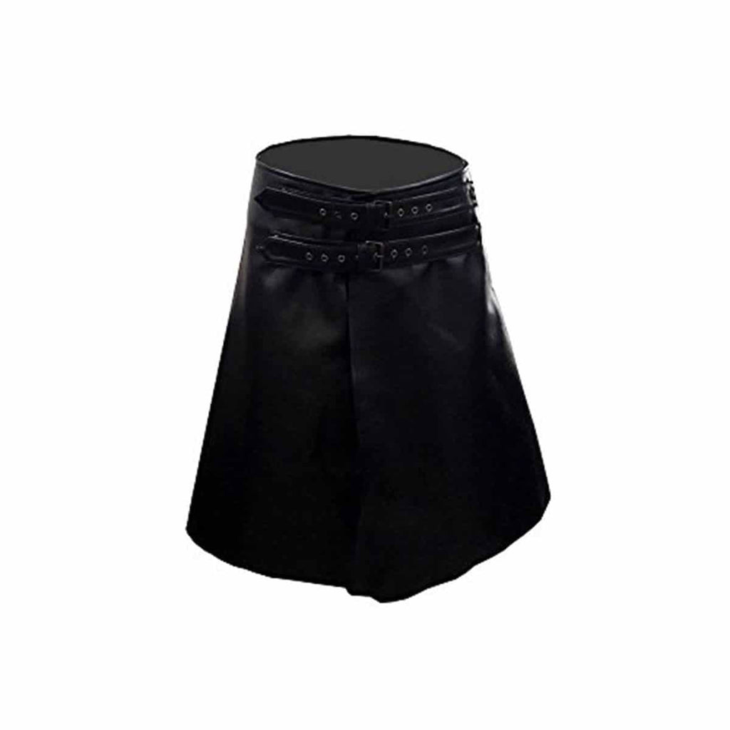 Men's Black Leather A-Line Wrap Kilt, view 2