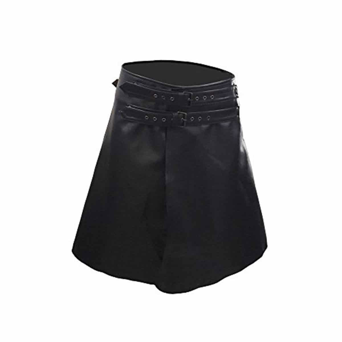 Men's Black Leather A-Line Wrap Kilt, view 3