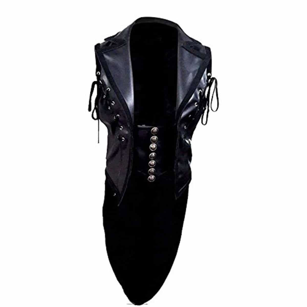 Men's Black Leather & Nubuck Tail Coat