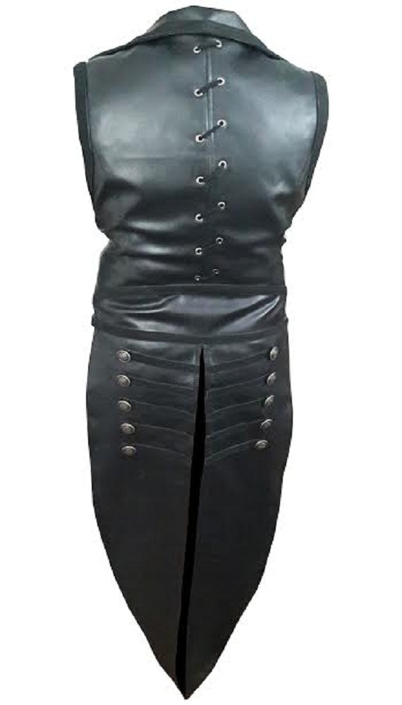 Men's Black Leather & Nubuck Tail Coat, view 3