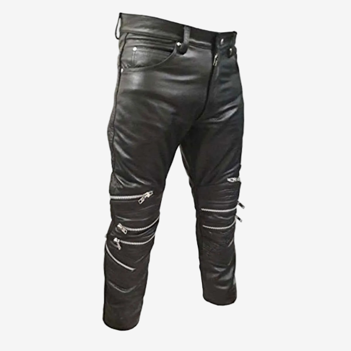 Men's Black Leather Biker Trousers – Quilted Knees