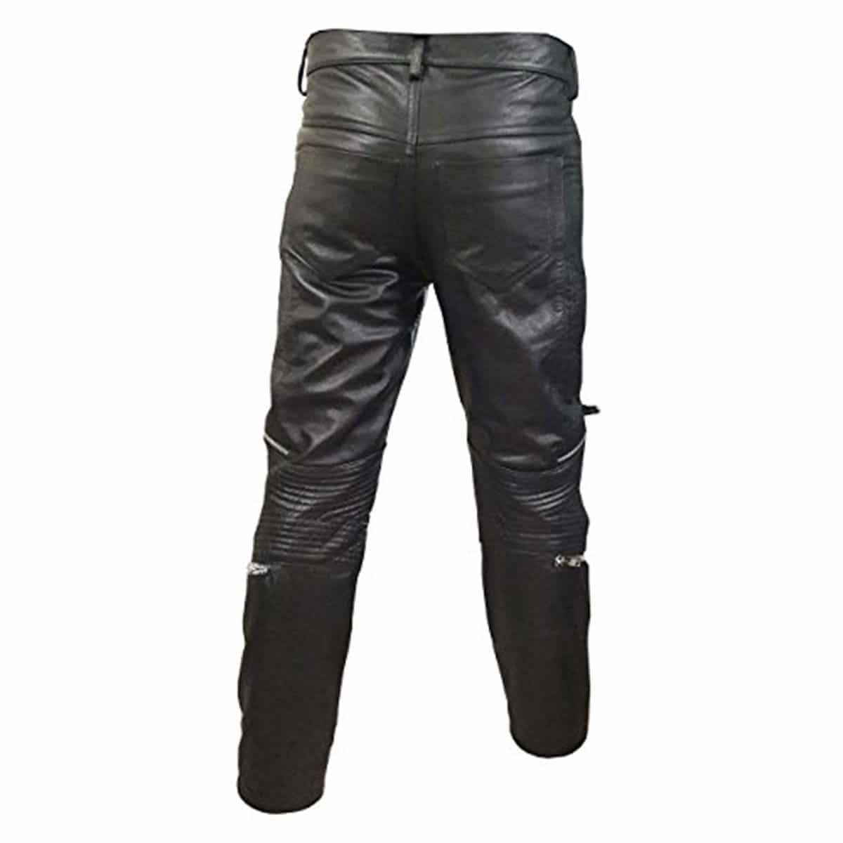 Men's Black Leather Biker Trousers – Quilted Knees, view 3