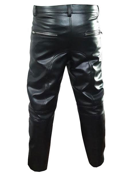 Men's Black Leather Biker Trousers – Quilted Knees, Zip Hems, view 3