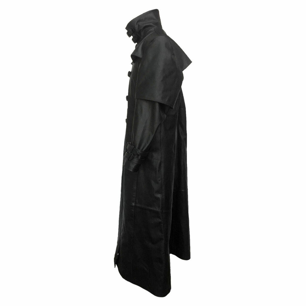 Men's Black Leather Caped Duster – Five-Buckle Front, view 4