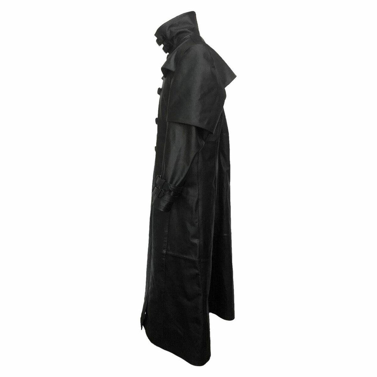 Men's Black Leather Caped Duster – Five-Buckle Front, view 4