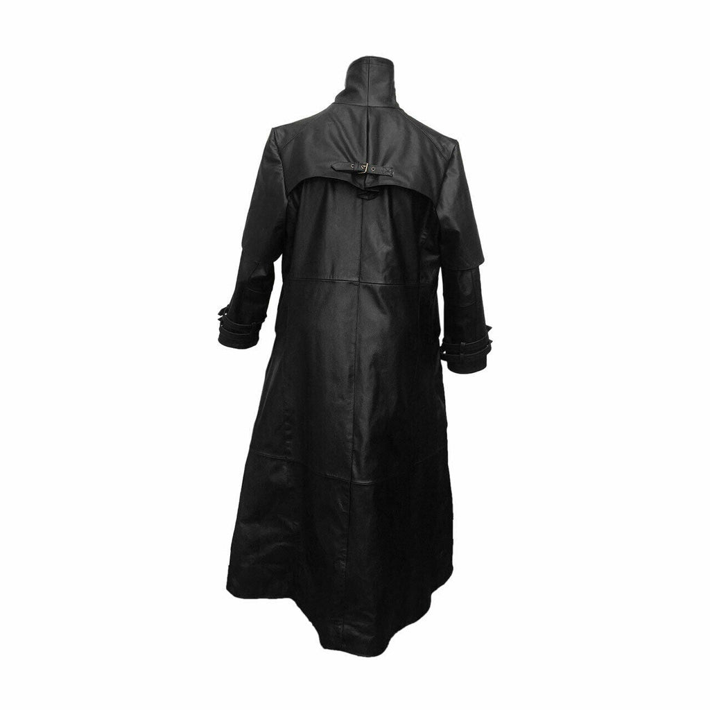 Men's Black Leather Caped Duster – Five-Buckle Front, view 5