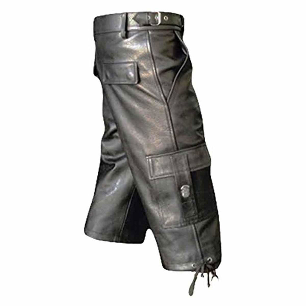 Men's Black Leather Cargo Shorts – Six Pockets, view 4