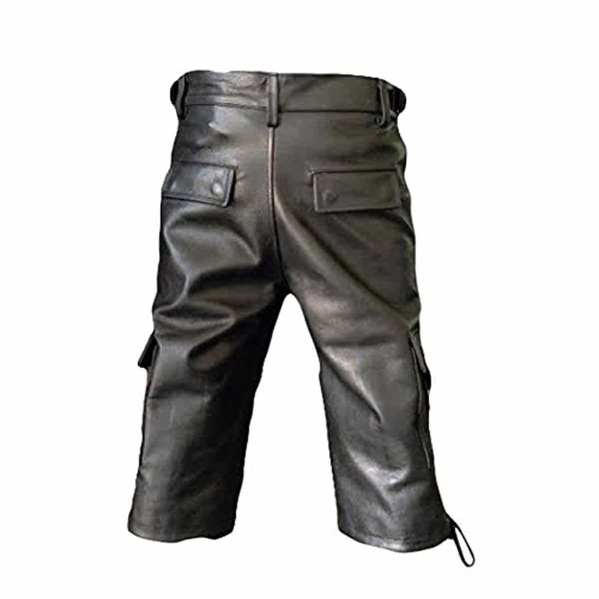 Men's Black Leather Cargo Shorts – Six Pockets, view 5