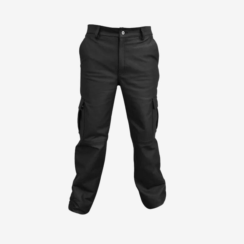 Men's Black Leather Cargo Trousers – Six Pockets, view 2