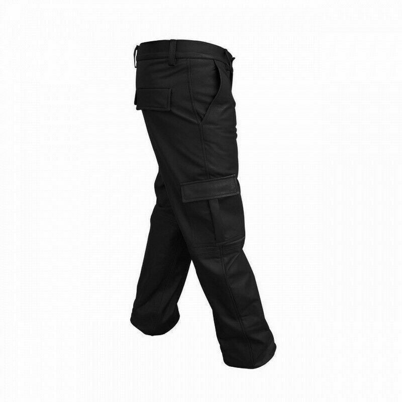 Men's Black Leather Cargo Trousers – Six Pockets, view 3