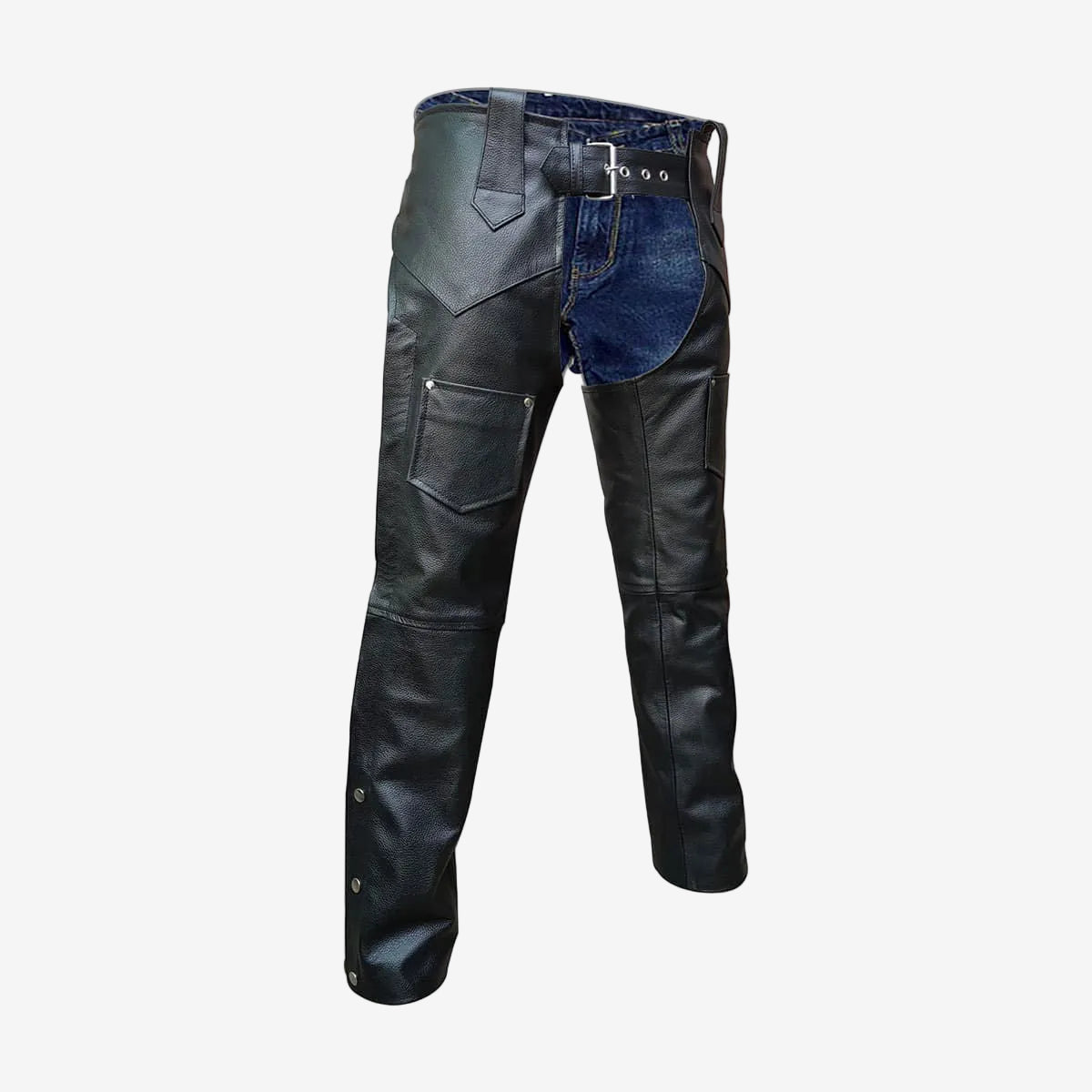 Men's Black Leather Chaps – Inside-Leg Zips, view 2