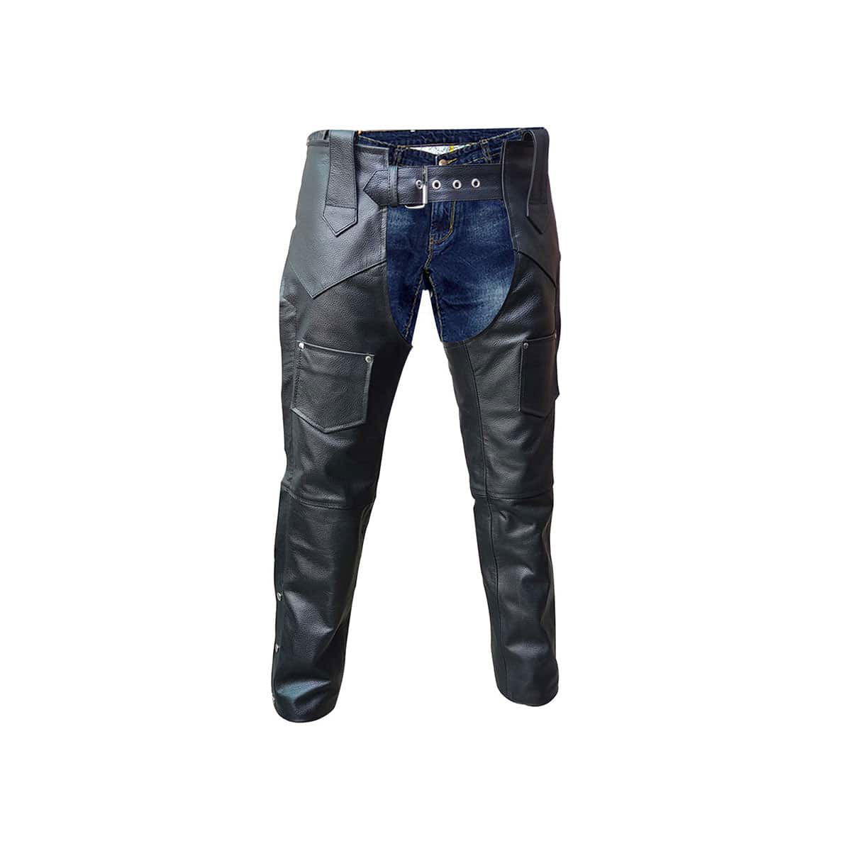 Men's Black Leather Chaps – Inside-Leg Zips, view 3