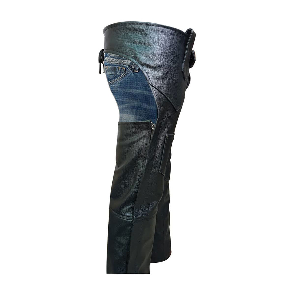 Men's Black Leather Chaps – Inside-Leg Zips, view 4